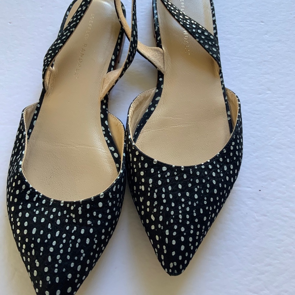Loeffler Randall Flore Slingback Flats Black White Speckled Leather 9B